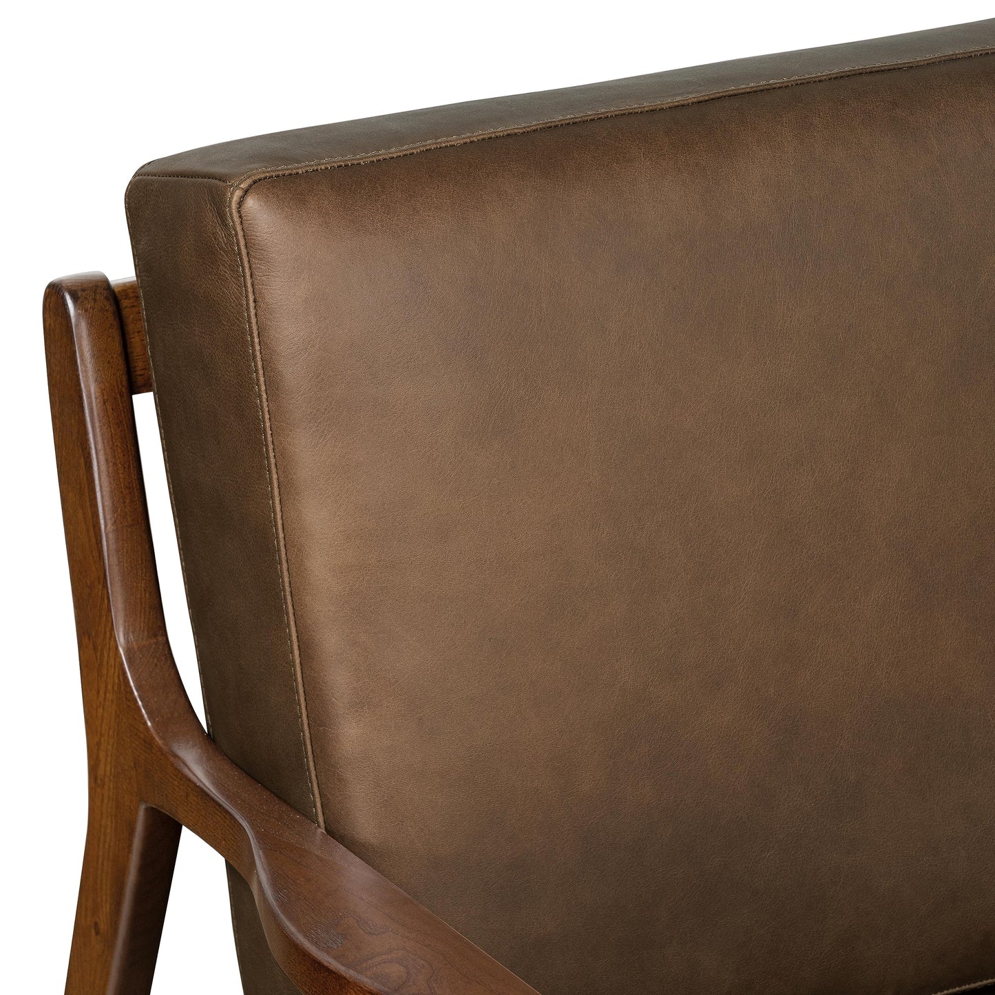Poly & BARK Verity Leather Accent Chair – Armchair with Walnut Wood Frame – Fashion-Forward Lounge Seating for Living Room – Upholstered in Cocoa Brown Leather for Modern Style