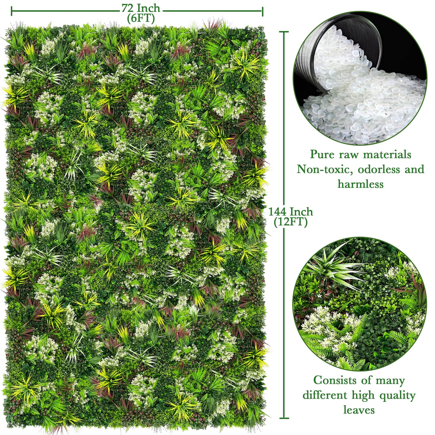 ODTORY Artificial Plant Wall Panels: 6FT×12FT UV-Anti Faux Grass Wall Backdrop Boxwood Ivy Fence Privacy Screen Fake Greenery Leaf Hedge for Outdoor,Indoor,Garden,Backyard and Home Decor