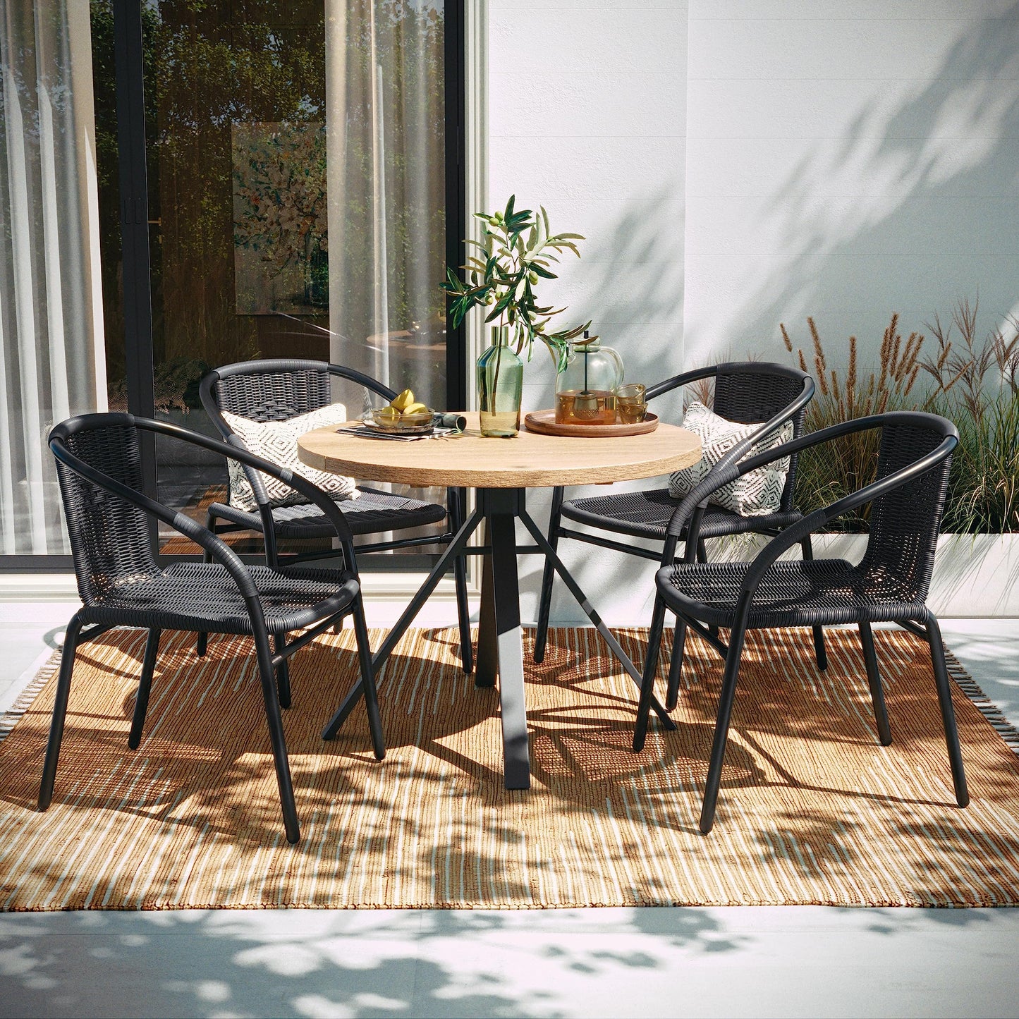 Flash Furniture Lila Modern Rattan Indoor/Outdoor Stackable Dining Chairs, Stacking Rattan Bistro Chairs for Patio or Restaurant, Set of 4, Gray