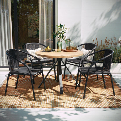 Flash Furniture Lila Modern Rattan Indoor/Outdoor Stackable Dining Chairs, Stacking Rattan Bistro Chairs for Patio or Restaurant, Set of 4, Gray