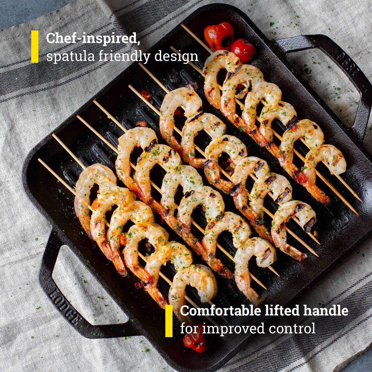 Lodge 11" Cast Iron Square Grill Pan - Chef Collection - Pre-Seasoned Cast Iron Pan - Versatile Cooking - Indoor & Outdoor Use - Incredible Heat Retention