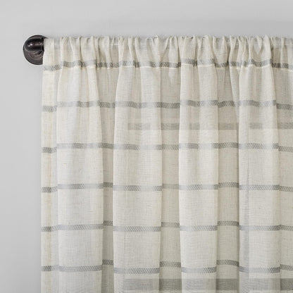 Clean Window Twill Stripe Anti-Dust Sheer Curtain Panel, 52" x 84", Allergy/Pet Friendly, Gray