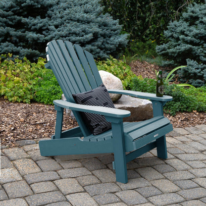 Highwood Hamilton King Size Folding & Reclining Adriondack Chair with Ottoman, Nantucket Blue