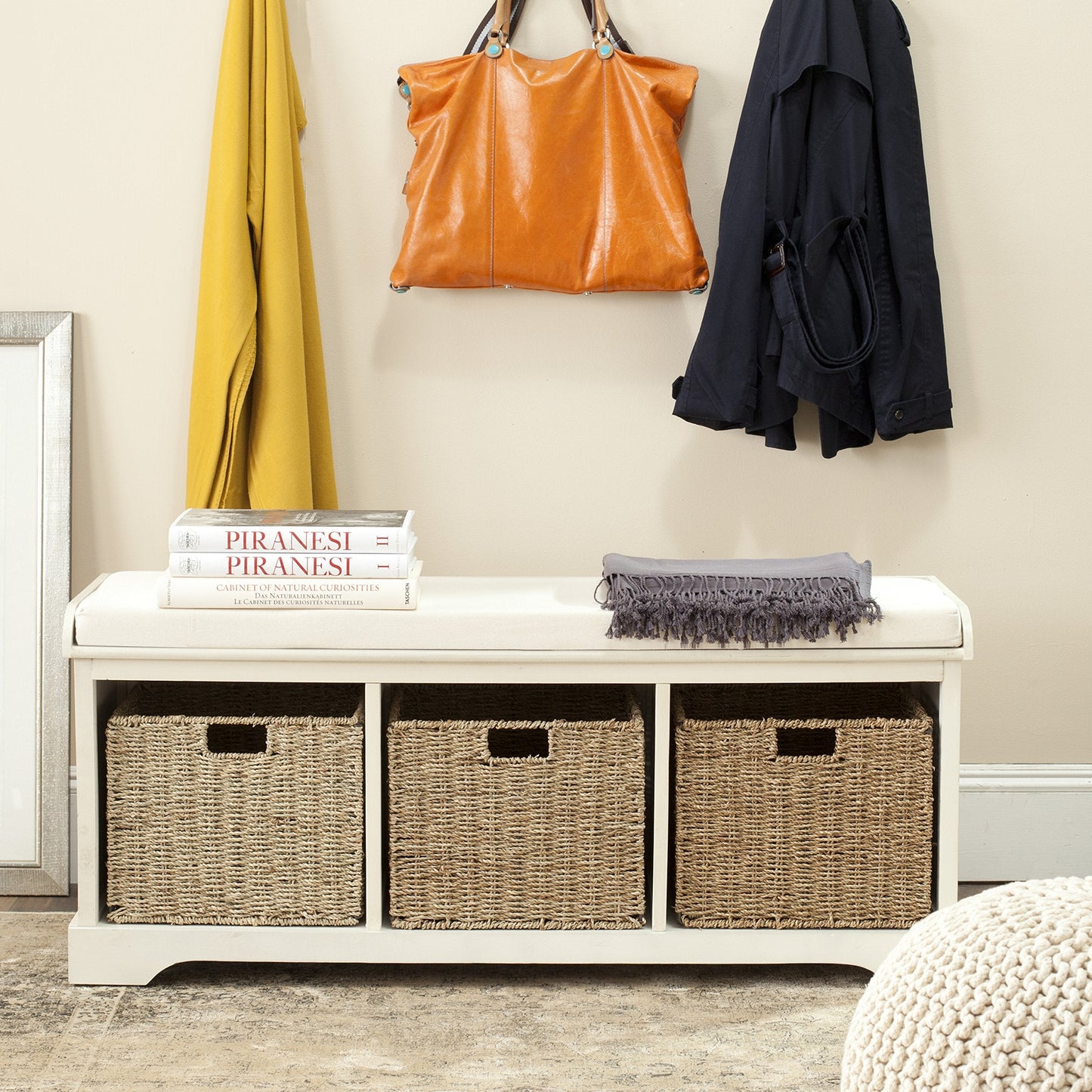 SAFAVIEH Furniture - Lonan Storage Bench - Vintage White - Solid Wood - Farmhouse Lift-Top Design - Ideal for Entryway, Living Room, Hallway, 18" Seat Height (AMH5733C)