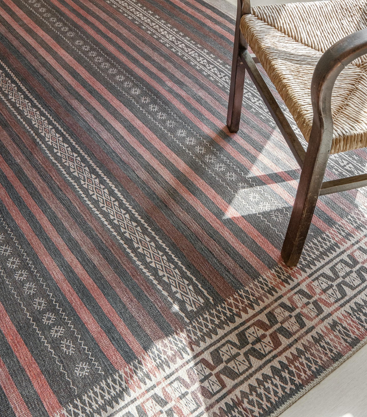 KNOTTING MATTERS Vibe Stripe 10’ x 14’ Area Rug – Sand, Charcoal & Clay Heritage Flatweave, Low-Pile – Easy Clean Area Rug – Perfect for Living Room, Dining Room, Bedroom – Pet & Kid Friendly