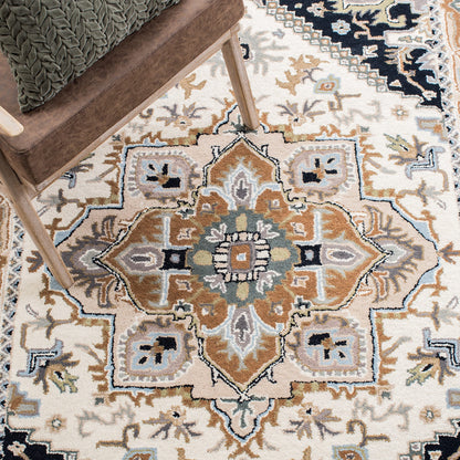 SAFAVIEH Area Rug 10x14 - Heritage Collection - Large - Beige & Navy, Handmade Wool, Traditional Oriental Medallion Design, Ideal for Living Room, Bedroom, Dining Space (HG625D)