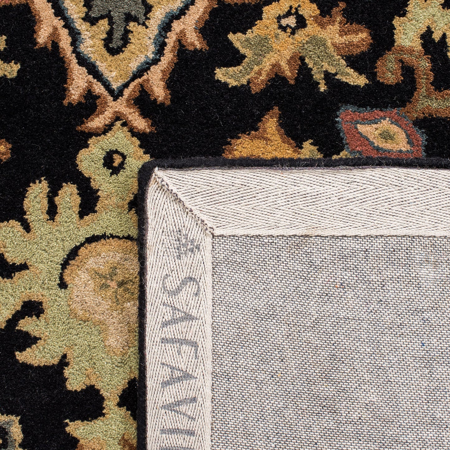 SAFAVIEH Heritage Collection Area Rug - 8' Square, Black & Gold, Handmade Wool, Traditional Oriental Medallion Design, Ideal for Living Room, Bedroom, Dining Space (HG625Z)