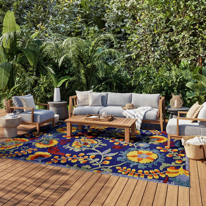 Nourison Home Aloha Navy Multicolor 9' x 12' Area Rug - Easy Clean, Non Shedding, Bed Room, Living Room, Dining Room, Kitchen (9' x 12')