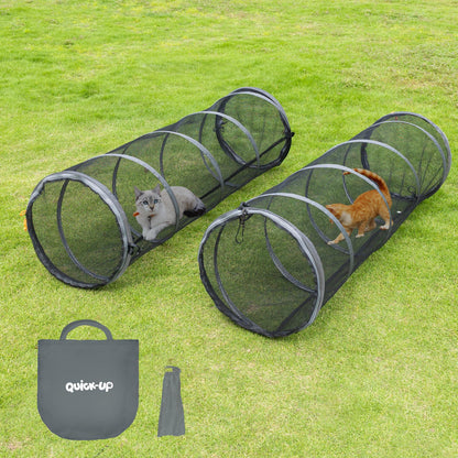 Pop-Up Cat Tent with Pet Bed and 2 Tunnels - Dual Room Kitty Hideaway for Playing & Napping, Scratch-Resistant Mesh, Detachable DIY Interactive Cat Play Set, Portable Indoor Outdoor Cat Cave