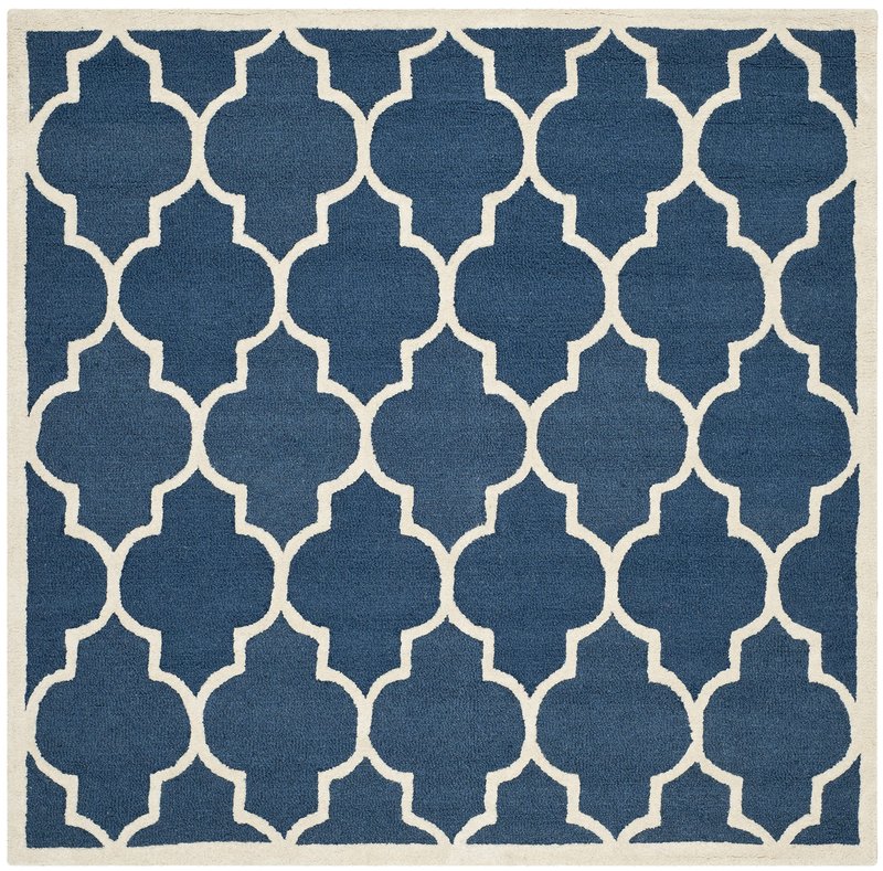 SAFAVIEH Cambridge Collection Area Rug - 6' Square, Navy & Ivory, Handmade Moroccan Trellis Wool, Ideal for High Traffic Areas in Living Room, Bedroom (CAM134G)