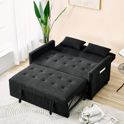 KEIKI 53" Small Sleeper Sofa Couch for Studios, Pull Out Loveseat Sofa Bed with Adjustable Backrest, USB Charging & Storage Pockets