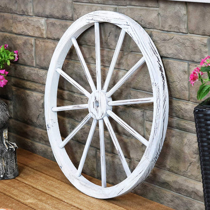 Sunnydaze 29-Inch Decorative Fir Wood Wagon Wheel - Rustic Western Indoor and Outdoor Decor - White