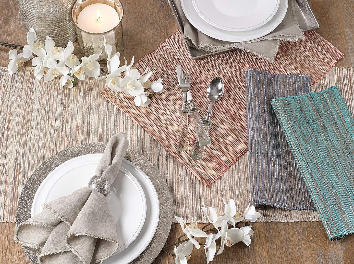 Saro Lifestyle Melaya Collection Shimmering Woven Nubby Placemat (Set of 4), 14"x20", Natural Color