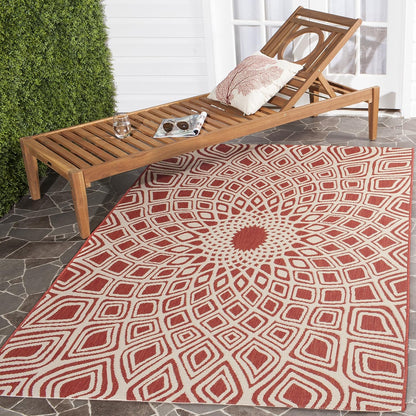 SAFAVIEH Courtyard Collection 2' x 3'7" Red/Beige CY6616 Indoor/Outdoor Waterproof Accent Rug for Patio, Backyard