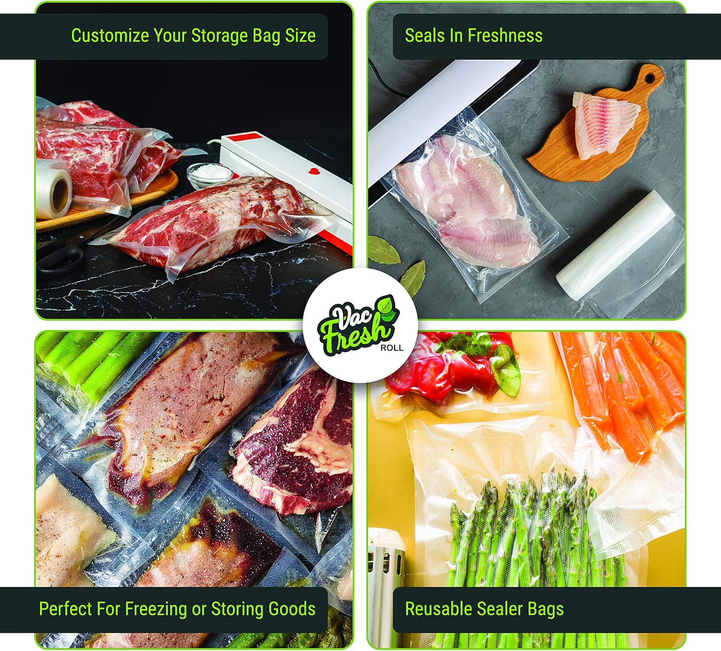 Vac Fresh Food Vacuum Sealer Rolls (8" x 50', 1 Roll), 3.5mil VF850 Embossed Food Storage Bags