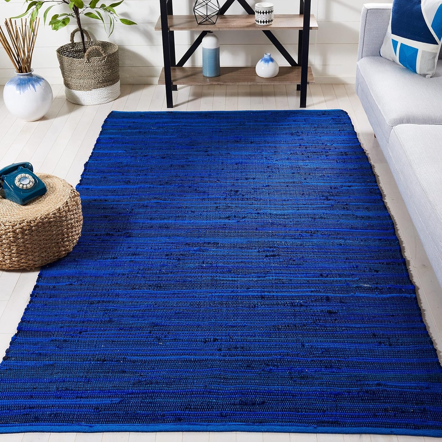 SAFAVIEH Rag Rug Collection Accent Rug - 2' x 3', Blue & Multi, Handmade Boho Stripe Cotton for High Traffic