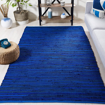 SAFAVIEH Rag Rug Collection Accent Rug - 2' x 3', Blue & Multi, Handmade Boho Stripe Cotton for High Traffic