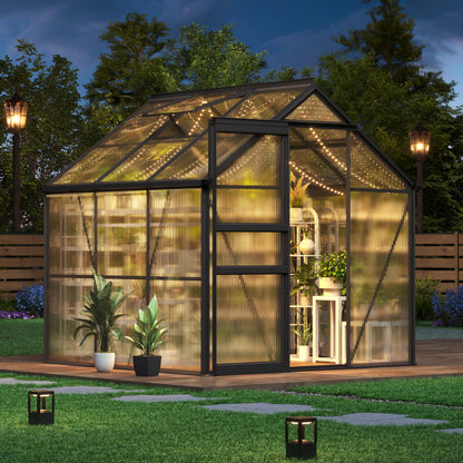 Garvee 6x6 Ft Polycarbonate Greenhouse - Free-Standing Greenhouse for Outdoors with Rust-Resistant Aluminum Frame, Gutter System & Roof Vent, Ideal for Seed Starting & All-Season Plant Protection