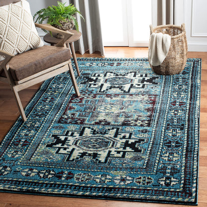 SAFAVIEH Vintage Hamadan Collection Area Rug - 10'6" x 14', Light Blue & Black, Traditional Oriental Design, Non-Shedding & Easy Care, Ideal for High Traffic Areas in Living Room, Bedroom (VTH213M)