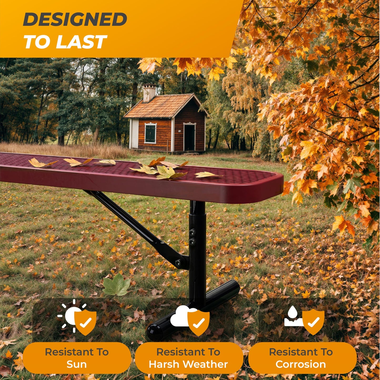OUTTANS Heavy-Duty Outdoor Metal Bench, Thermoplastic-Coated, Portable, Weatherproof, Commercial-Grade for Parks, Gardens, Patios, Stores & More (6 Ft - Portable, Red)