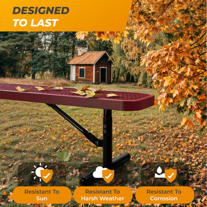OUTTANS Heavy-Duty Outdoor Metal Bench, Thermoplastic-Coated, Portable, Weatherproof, Commercial-Grade for Parks, Gardens, Patios, Stores & More (6 Ft - Portable, Red)
