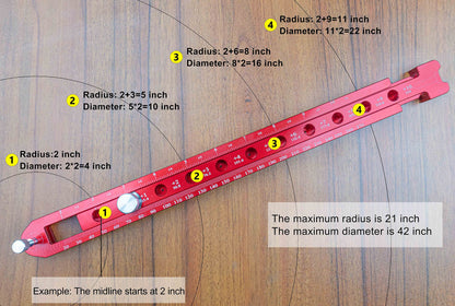 Woodworking Compass Scriber, Portable Aluminum Alloy Woodworking Compass Tool, Adjustable Metric/Inch Arc Drawing Ruler Circle Drawing Ruler Marking Gauge Circle Marking Tool