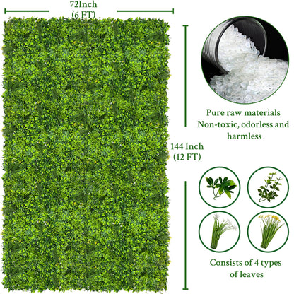 ODTORY Artificial Plant Wall Roll: 72 X144 in (72 sqft) UV-Anti Ivy Privacy Fence Screen Faux Greenery Panels Backdrop Boxwood Ivy Vine Leaf Hedge Fence for Indoor Outdoor Green Decor