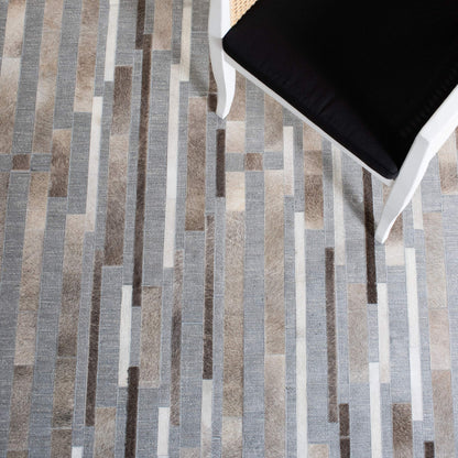 SAFAVIEH Studio Leather Collection 8' x 10' Ivory/Grey STL222A Handmade Mid-Century Modern Leather & Viscose Area Rug
