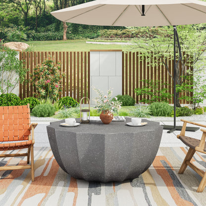 GDFStudio 35.43" Modern Indoor Outdoor Coffee Table, Waterproof Cement Round Table, MgO Concrete Circle Side Table, Creative Shape Small Table for Patio Backyard Living Room, Fully Assembled, Grey