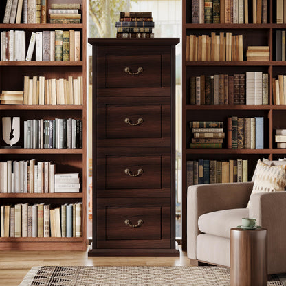 Tribesigns 4-Drawer File Filing Cabinet, Vertical File Cabinet Office Wood Filing Cabinet for A4 /Letter Size Narrow Tall File Storage for Home Office, Walnut