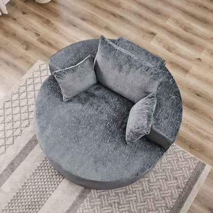 KEIKI 55" Chenille Accent Chair, Sponge Barrel Chairs Upholstered Round Sofa, Single Couch Armchair for Living Room, Gray