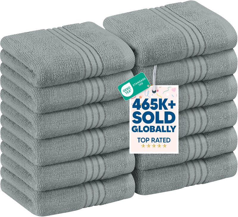 Utopia Towels 12 Pack Premium Wash Cloths Set, 12 by 12 Inches, 100% Cotton Ring Spun, Highly Absorbent and Soft Feel Washcloths for Bathroom, Spa, Gym, and Face, Cool Grey