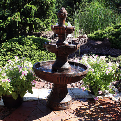 Sunnydaze Flower Blossom 43" Tiered Outdoor Water Fountain - 3-Tiered Outdoor Fountain for Garden, Patio, or Backyard - Earth Finish