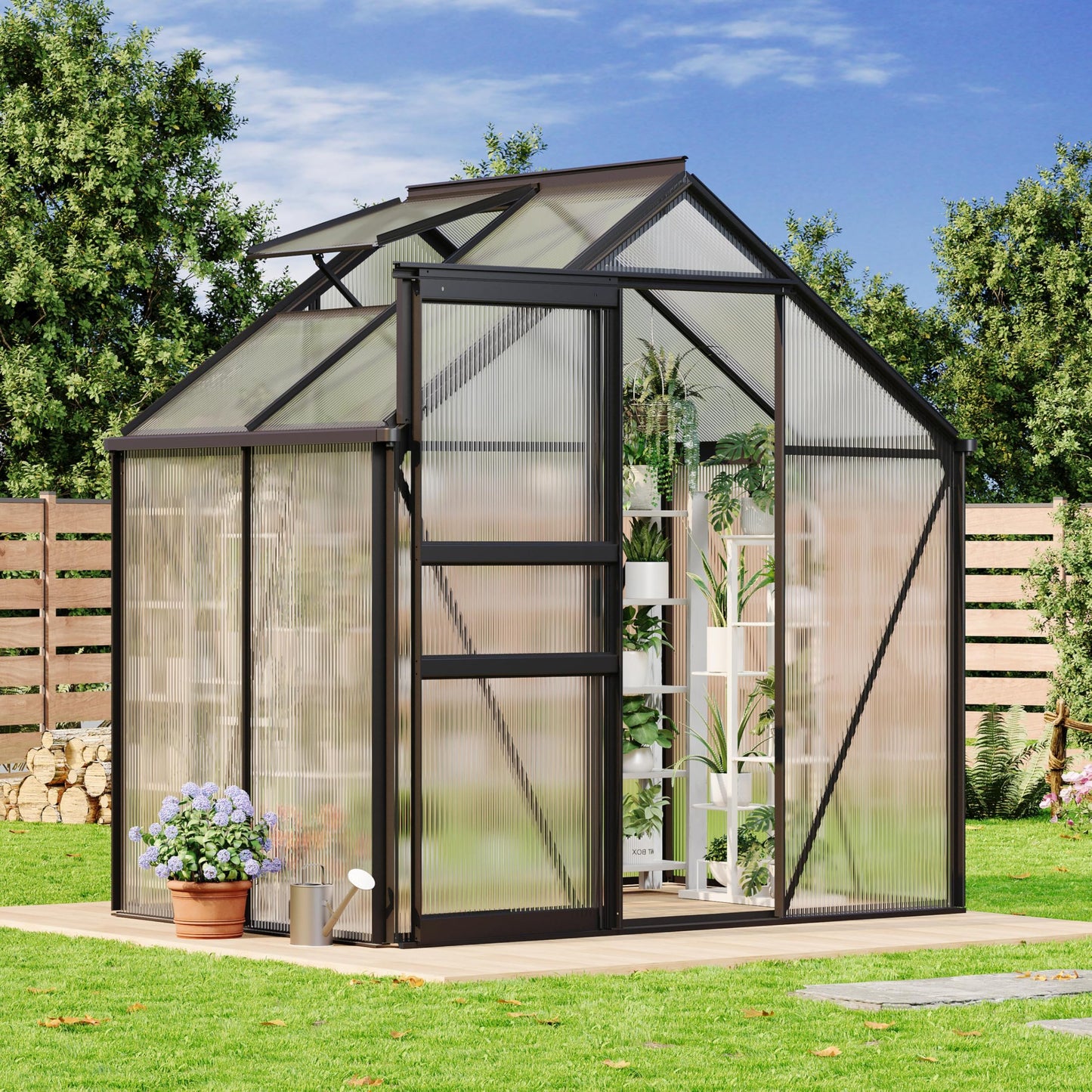 Garvee 6x4 Ft Polycarbonate Greenhouse - Freestanding Small Greenhouse for Outdoors with Rust-Resistant Aluminum Frame, Gutter System & Roof Vent, Ideal for Seed Starting & All-Season Plant Protection