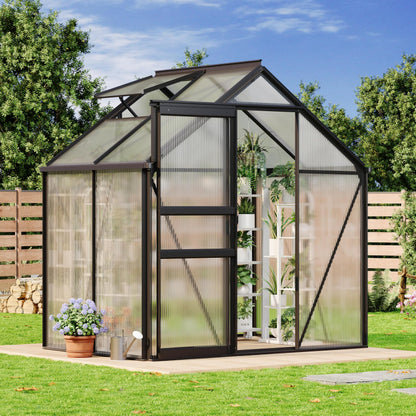 Garvee 6x4 Ft Polycarbonate Greenhouse - Freestanding Small Greenhouse for Outdoors with Rust-Resistant Aluminum Frame, Gutter System & Roof Vent, Ideal for Seed Starting & All-Season Plant Protection