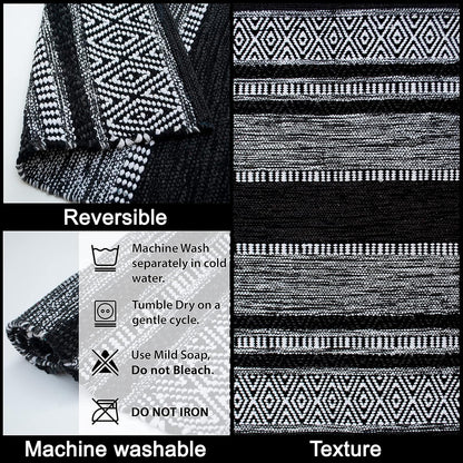 Chardin Home Farmhouse Rug 24''x36'' Black-White, Recycled Cotton Hand Woven Rug for Hallways, Kitchens, Bedrooms