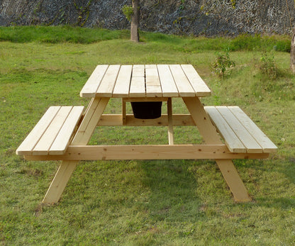 Merry Garden Cooler Wooden Picnic Table, Natural,Brown