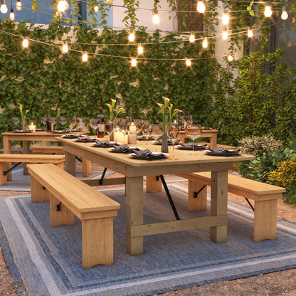Flash Furniture Hercules Commercial Grade Farmhouse Dining Table | Solid Pine Foldable Table for 10 in Antique Rustic Light Natural | Rustic Charm for Home and Events