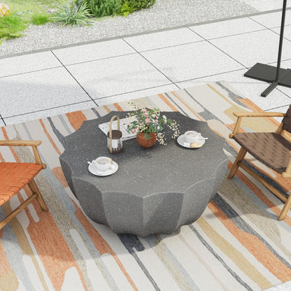 GDFStudio 35.43" Modern Indoor Outdoor Coffee Table, Waterproof Cement Round Table, MgO Concrete Circle Side Table, Creative Shape Small Table for Patio Backyard Living Room, Fully Assembled, Grey