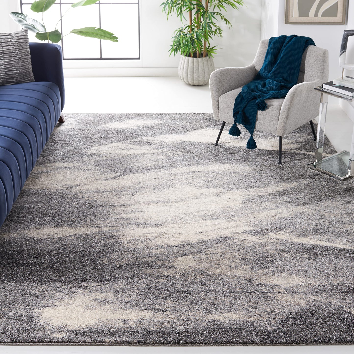 SAFAVIEH Area Rug 8x10 - Retro Collection - Large - Grey & Ivory, Modern Abstract Design, Non-Shedding & Easy Cleaning, Ideal for Living Room, Bedroom, Office, Dining Space (RET2891012)