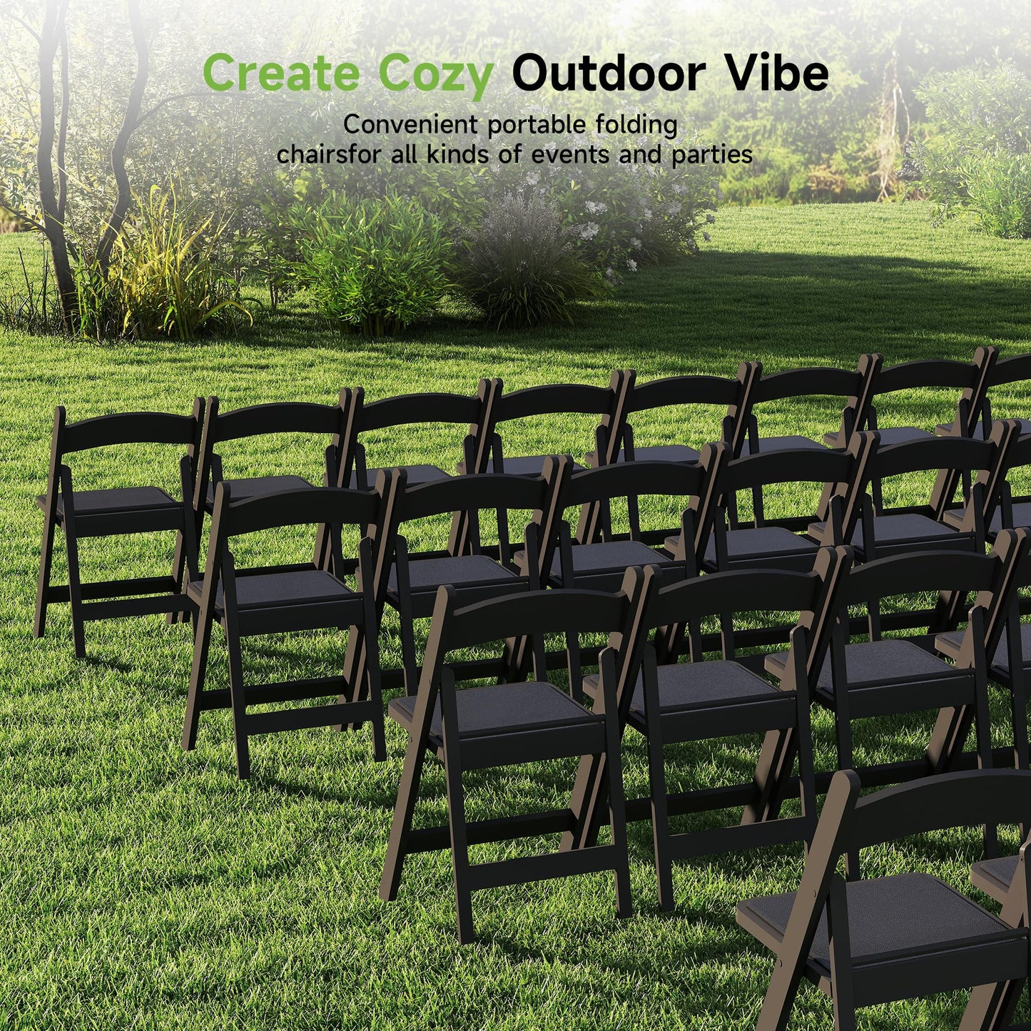 Real Relax Black Resin Folding Chairs with Cushion - Comfortable Foldable Plastic Chair - Stackable Chairs with Padded Seats - Indoor/Outdoor Chairs for Events, 600lbs Capacity(10 Pack)