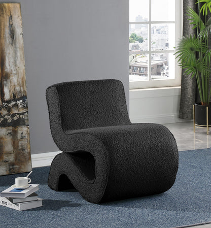 Meridian Furniture 599Black Desiree Collection Modern | Contemporary Boucle Fabric Upholstered Accent Chair with Rich Black Boucle Fabric, Curved Design, 22.5" W x 29" D x 28.5" H, Black