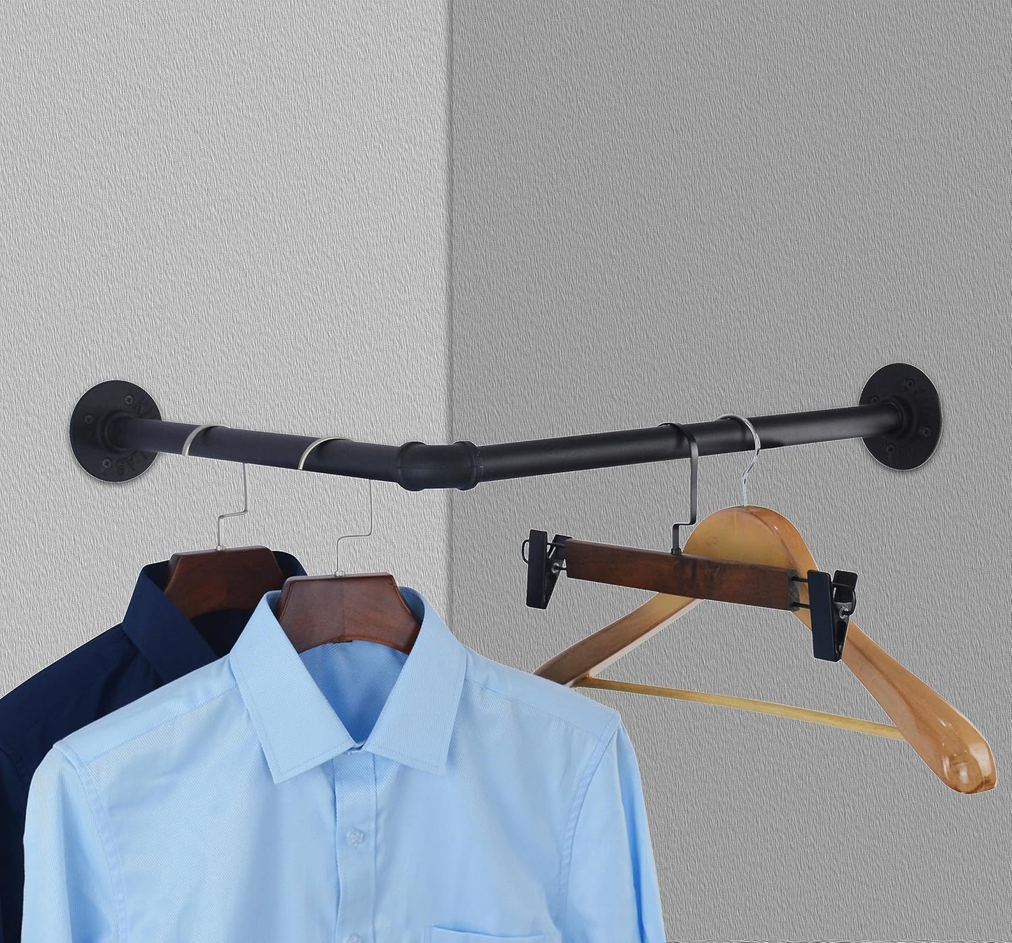 18.1" AddGrace Industrial Pipe Garment Rack Iron Wall Mounted Right Angle Corner Clothing Rack with Screws DIY Home