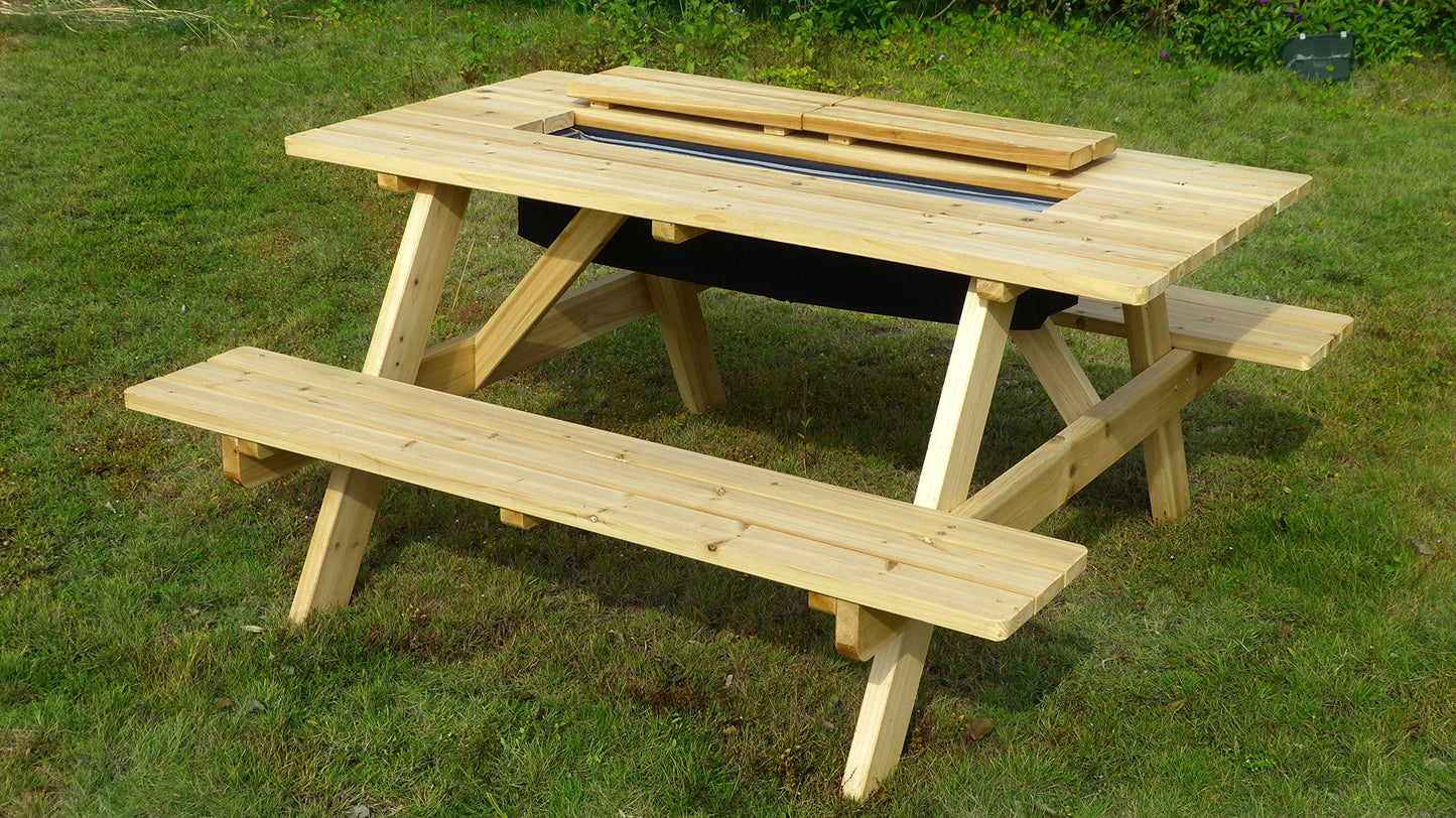 Merry Garden Cooler Wooden Picnic Table, Natural,Brown
