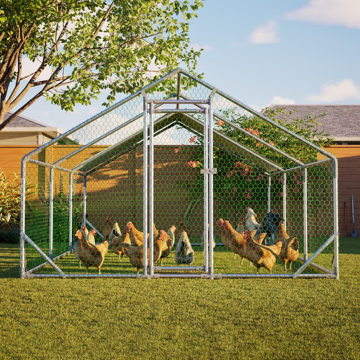 YOPTO Chicken Coop,10x20x6.56ft Large Metal Chicken Coop with Run,Walk in Chicken Run W/Removable Waterproof & Anti-Ultraviolet Cover,Chicken Pen W/Security Lock,Hen House Enclosure for Farm,Yard