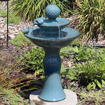 Sunnydaze 27" H 2-Tier Ceramic Water Fountain - Outdoor Water Feature for Patio, Yard, Balcony - Garden Fountain - Blue