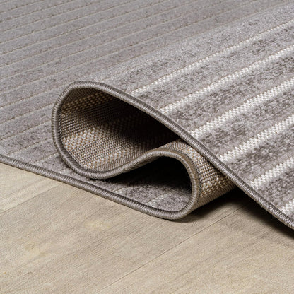 3x5, (SCN102D-3) JONATHAN Y Aarhus High-Low Striped Indoor/Outdoor Area Rug Gray/Ivory, Minimalist Geometric, Classic