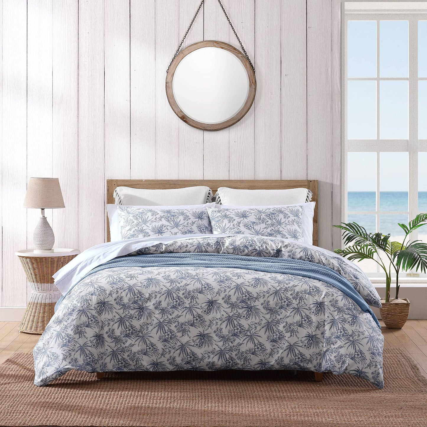 Tommy Bahama- King Duvet Cover Set, Reversible Cotton Bedding Set with Matching Shams, Coastal Bedding Set (Pen and Ink Blue, King)