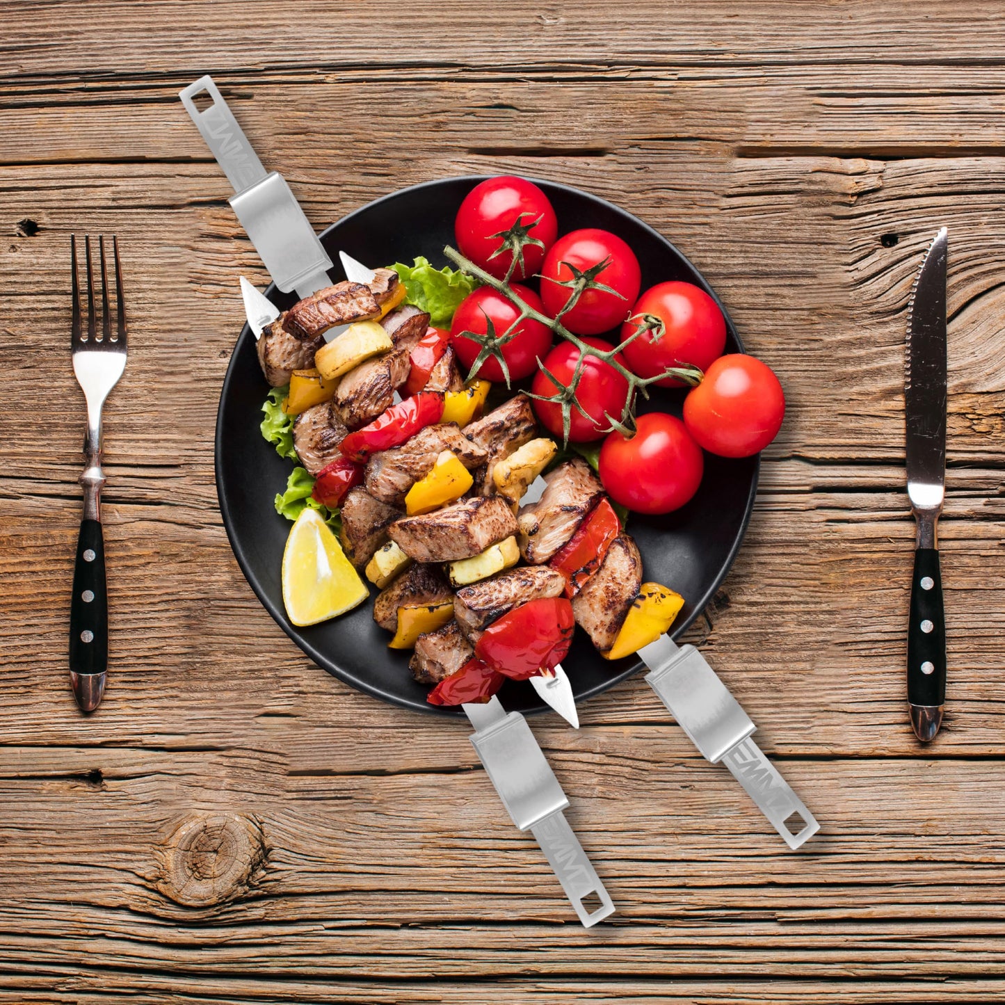 Grilling Skewer–16.5"flat metal skewers with removable Slider (set of 10) Storage Bag stainless steel skewers for BBQ-kabob koobideh-Skewers for kabab Barbecue meat chicken-Grill kebab for camping