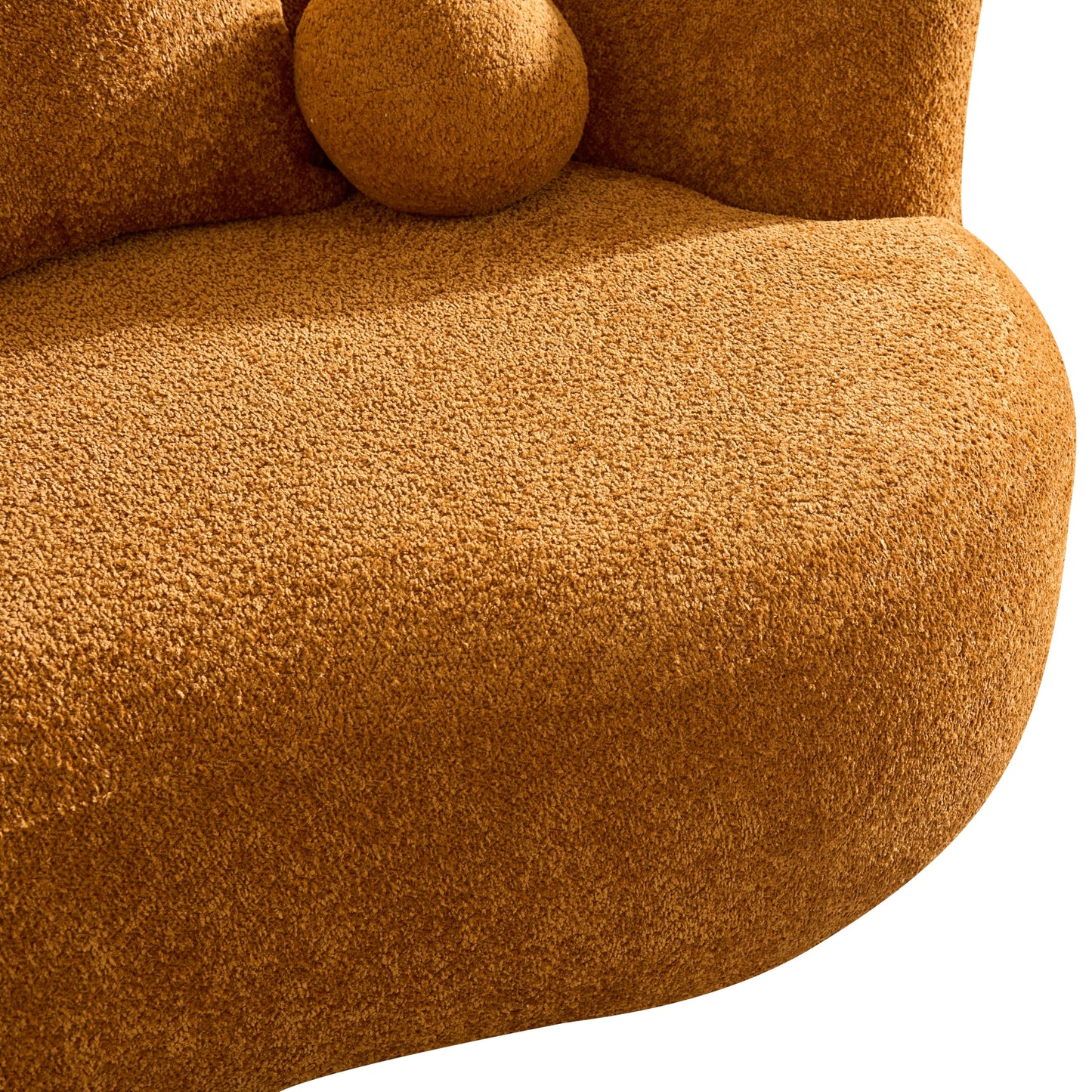 Christopher Knight Home Nomad Curved Sofa, 90" Boucle Upholstered 3 Seater Couch with Decor Cushions, Modern Cloud Couch with Deep Seat, Fabric Upholstered Seating Set for Living Room Bedroom, Camel